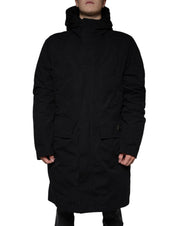 Dolce & Gabbana Black Hooded Parka Cotton Trench Coat Jacket