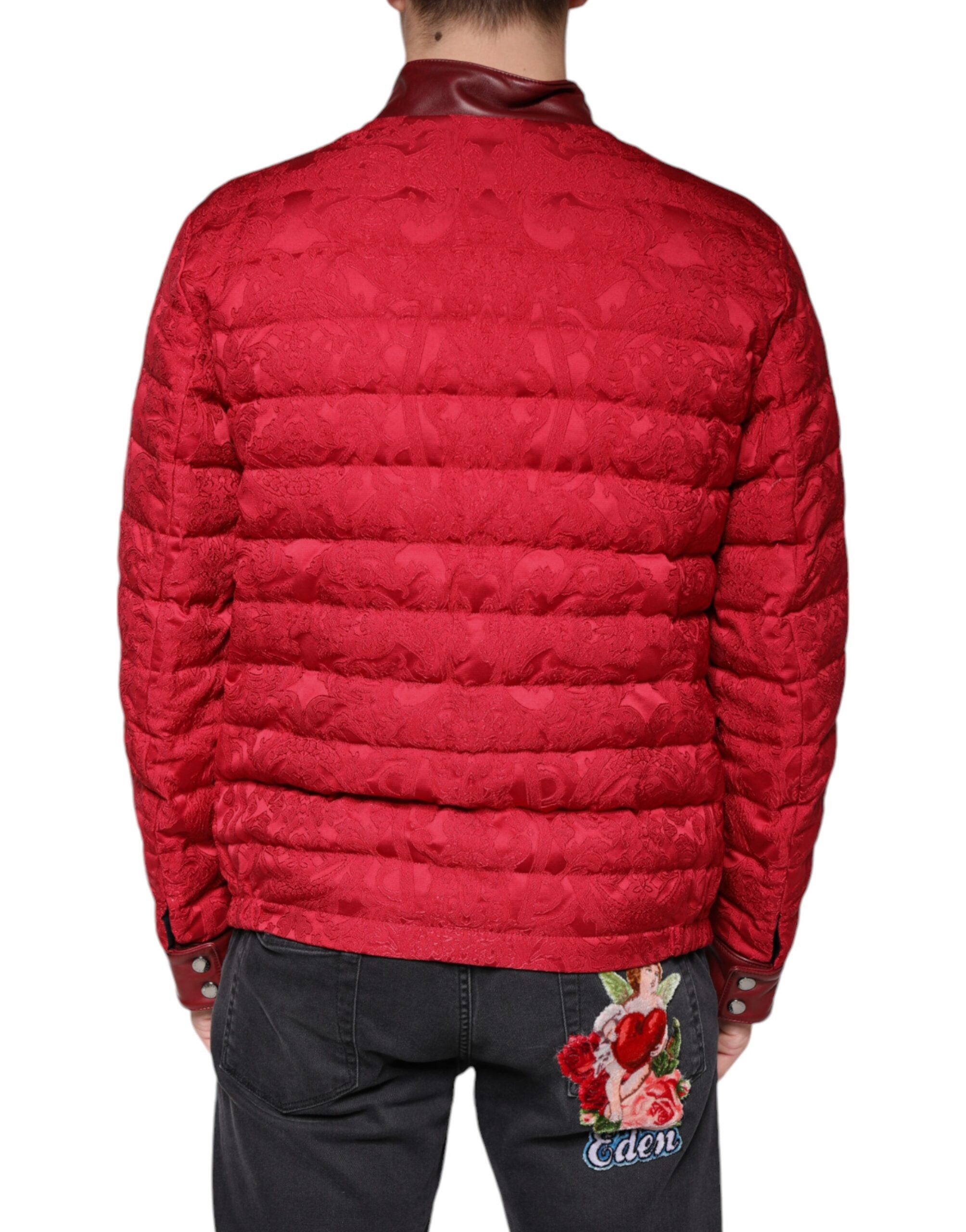 Dolce & Gabbana Red Quilted Bomber Gold Crown Logo Jacket