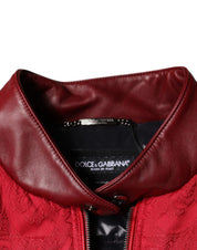 Dolce & Gabbana Red Quilted Bomber Gold Crown Logo Jacket