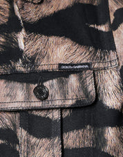 Dolce & Gabbana Brown Tiger Button Down Collared Jacket