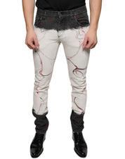 Dolce & Gabbana Black White Printed Skinny Men Denim Jeans