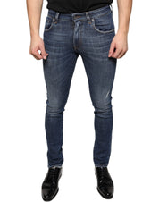 Dolce & Gabbana Dark Blue Washed Cotton Skinny Denim Jeans