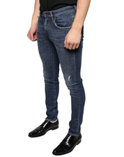 Dolce & Gabbana Dark Blue Washed Cotton Skinny Denim Jeans