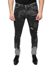 Dolce & Gabbana Black Embellished Cotton Skinny Denim Jeans