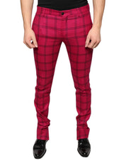 Dolce & Gabbana Pink Checkered Wool Skinny Pants