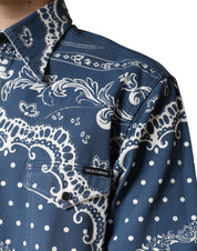 Dolce & Gabbana Blue White Bandana Print Cotton Casual Shirt