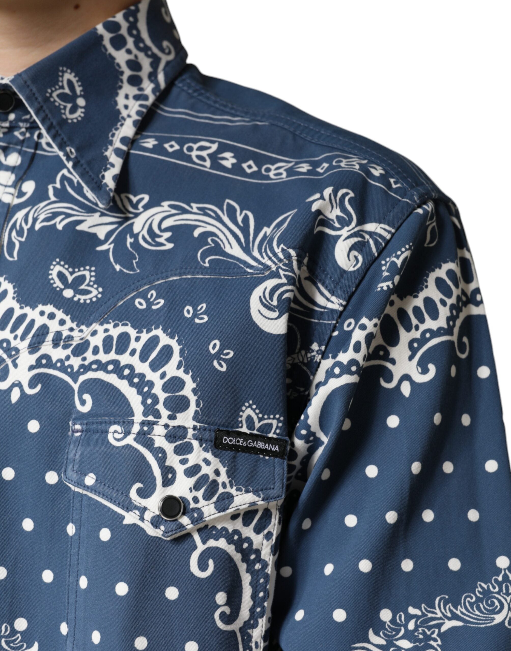 Dolce & Gabbana Blue White Bandana Print Cotton Casual Shirt