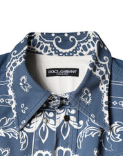 Dolce & Gabbana Blue White Bandana Print Cotton Casual Shirt