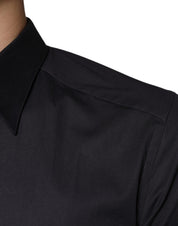 Dolce & Gabbana Black Cotton Stretch Dress GOLD Formal Shirt