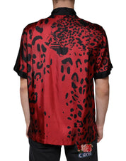 Dolce & Gabbana Red Leopard Silk Button Down Casual Shirt