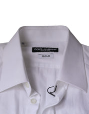 Dolce & Gabbana White Cotton Men Dress GOLD Formal Shirt