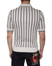 Dolce & Gabbana White Black Stripe Polo Short Sleeve T-shirt