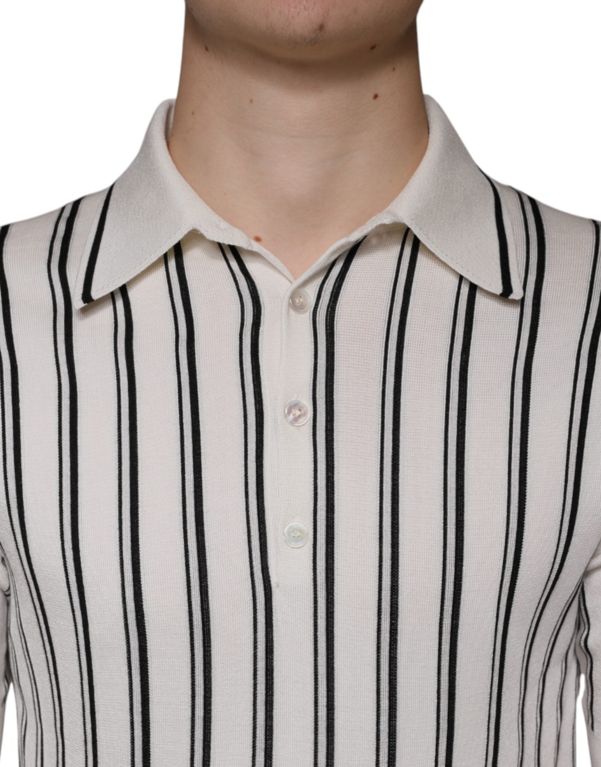 Dolce & Gabbana White Black Stripe Polo Short Sleeve T-shirt