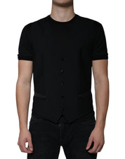 Dolce & Gabbana Black Wool Formal Dress Men Waistcoat Vest