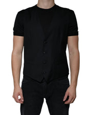 Dolce & Gabbana Black Wool Waistcoat Dress Formal Vest