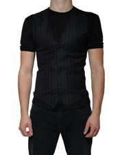 Dolce & Gabbana Black Leather Waistcoat Dress Formal Vest