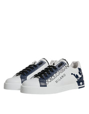 Dolce & Gabbana White Blue Leather Crown Milano Sneakers Shoes