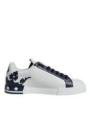 Dolce & Gabbana White Blue Leather Crown Milano Sneakers Shoes