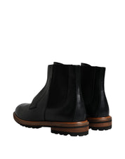 Dolce & Gabbana Black Leather Chelsea Mid Calf Men Boots Shoes