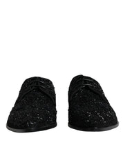 Dolce & Gabbana Black Embellished Suede Derby Formal Shoes