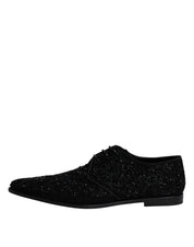 Dolce & Gabbana Black Embellished Suede Derby Formal Shoes