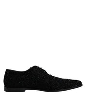 Dolce & Gabbana Black Embellished Suede Derby Formal Shoes