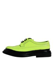 Dolce & Gabbana Neon Green Leather Lace Up Derby Dress Shoes