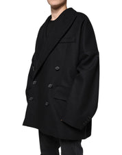 Dolce & Gabbana Black Wool Double Breasted Men Coat Jacket