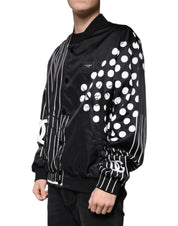 Dolce & Gabbana Black Polka Dot Stripe Nylon Bomber Jacket