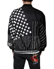 Dolce & Gabbana Black Polka Dot Stripe Nylon Bomber Jacket