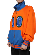 Dolce & Gabbana Orange Blue Full Zip Jersey Bomber Jacket