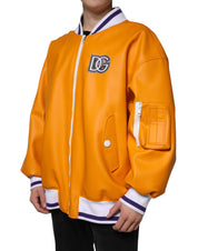 Dolce & Gabbana Orange White Full Zip Jersey Bomber Jacket