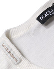 Dolce & Gabbana White Cotton Buttoned Long Sleeves T-shirt