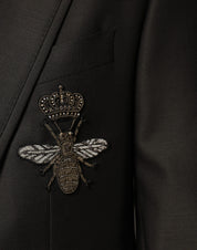 Dolce & Gabbana Black Bee Wool Single Breasted Formal Blazer