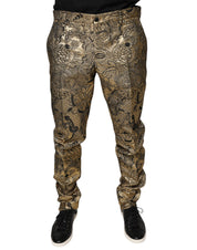 Dolce & Gabbana Gold Floral Jacquard Men Dress Pants