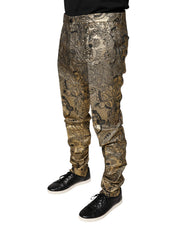 Dolce & Gabbana Gold Floral Jacquard Men Dress Pants