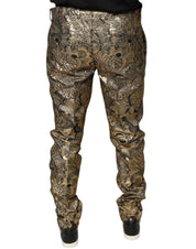 Dolce & Gabbana Gold Floral Jacquard Men Dress Pants