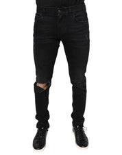 Dolce & Gabbana Black Tattered Cotton Skinny Men Denim Jeans