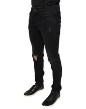 Dolce & Gabbana Black Tattered Cotton Skinny Men Denim Jeans