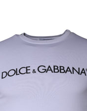 Dolce & Gabbana White Logo Print Cotton Crew Neck T-shirt