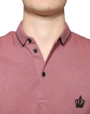 Dolce & Gabbana Pink Crown Embroidery Collared Polo T-shirt