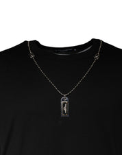 Dolce & Gabbana Black Cotton Necklace Embellished T-shirt