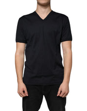 Dolce & Gabbana Black Logo Cotton Vneck Short Sleeve T-shirt