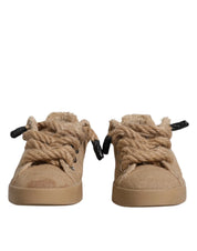 Dolce & Gabbana Brown Jute Fabric Low Top Men Sneakers Shoes