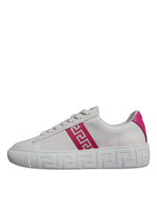 Versace White Pink Greca Print Platform Low Top Sneakers Shoes