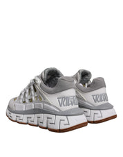 Versace White Trigreca Barocco Print Low Top Sneakers Shoes