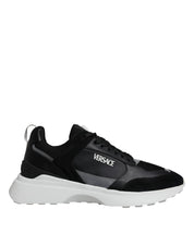 Versace Black Canvas Quad Fabric Medusa Low Top Sneaker Shoes