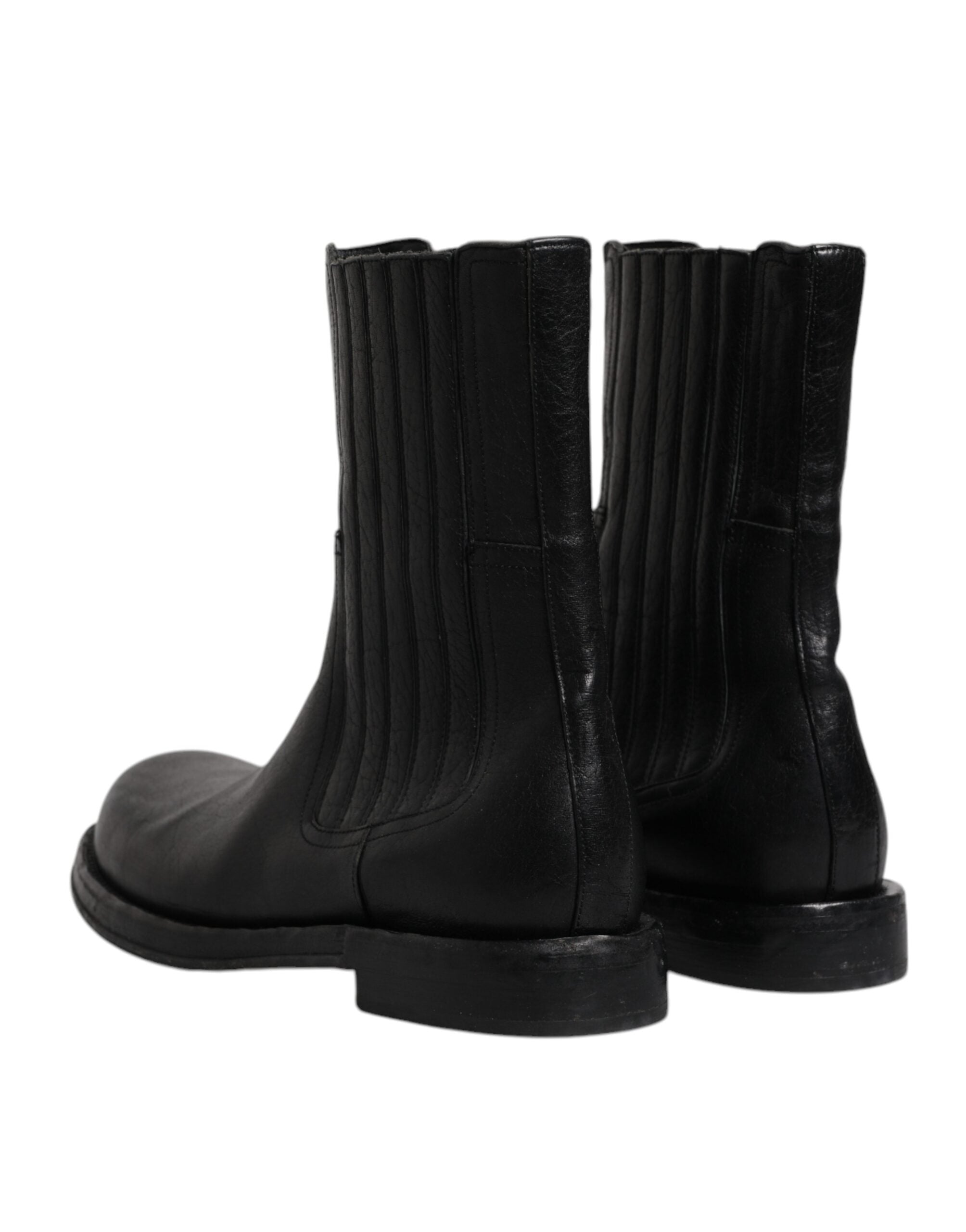 Dolce & Gabbana Black Horse Leather Mid Calf Boots Shoes