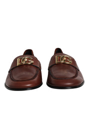 Dolce & Gabbana Brown Leather Logo Slip On Men Loafers Shoes