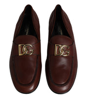 Dolce & Gabbana Brown Leather Logo Slip On Men Loafers Shoes